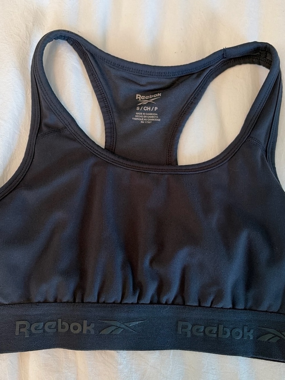 Reebok purplish blue Racerback Sports Crop Bra with Branded Elastic